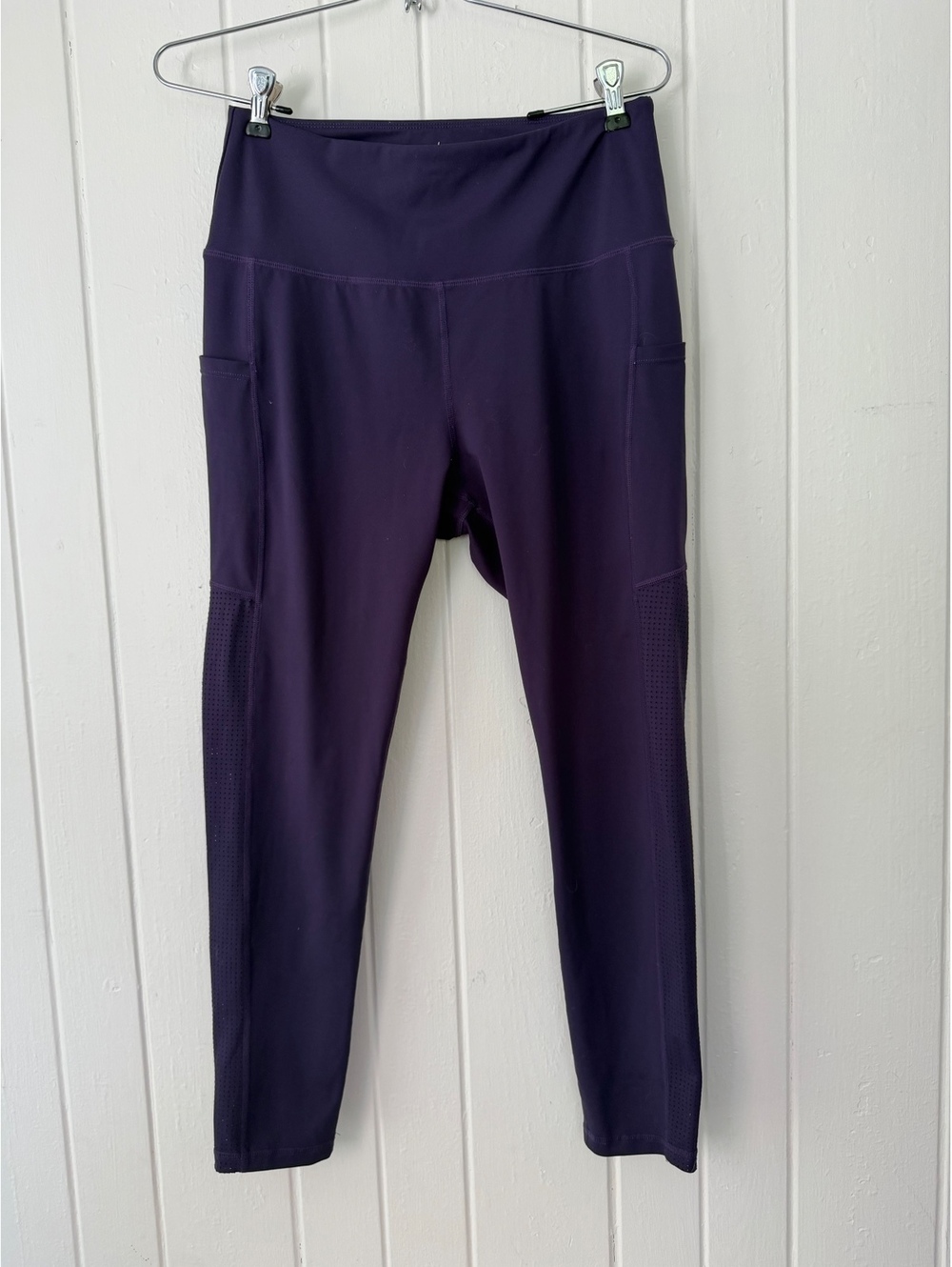Seemly Women's High-Waisted Purple Leggings with Pockets, Size Large
